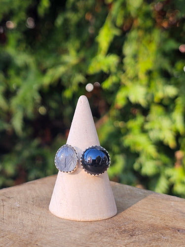 Black Rutile & Black Onyx Sterling Silver Ring