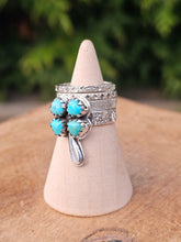 Load image into Gallery viewer, Clover Kingman Turquoise Sterling Silver Ring