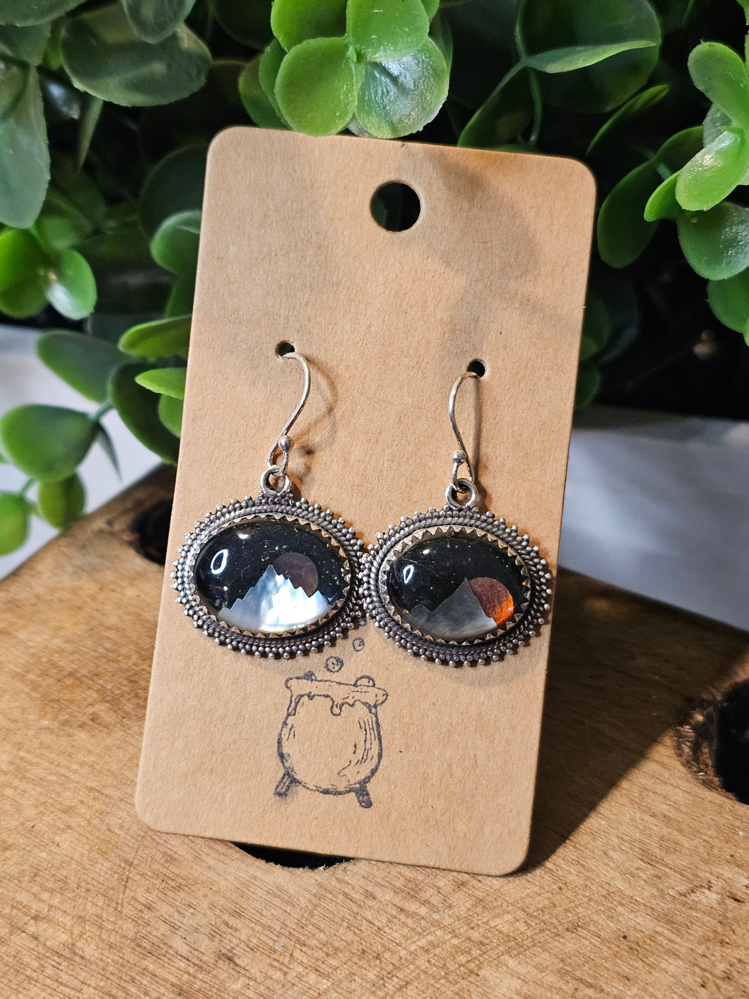 Aurora Borealis & Mother of Pearl Inlay Sterling Silver Earrings