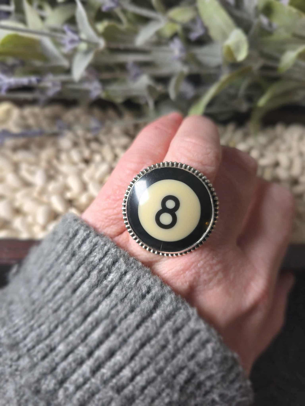 Genuine Pool Ball Sterling Silver Adjustable Ring