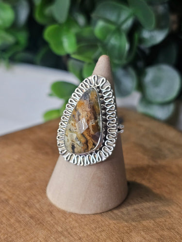 Rainforest Jasper Sterling Silver Ring Size 8