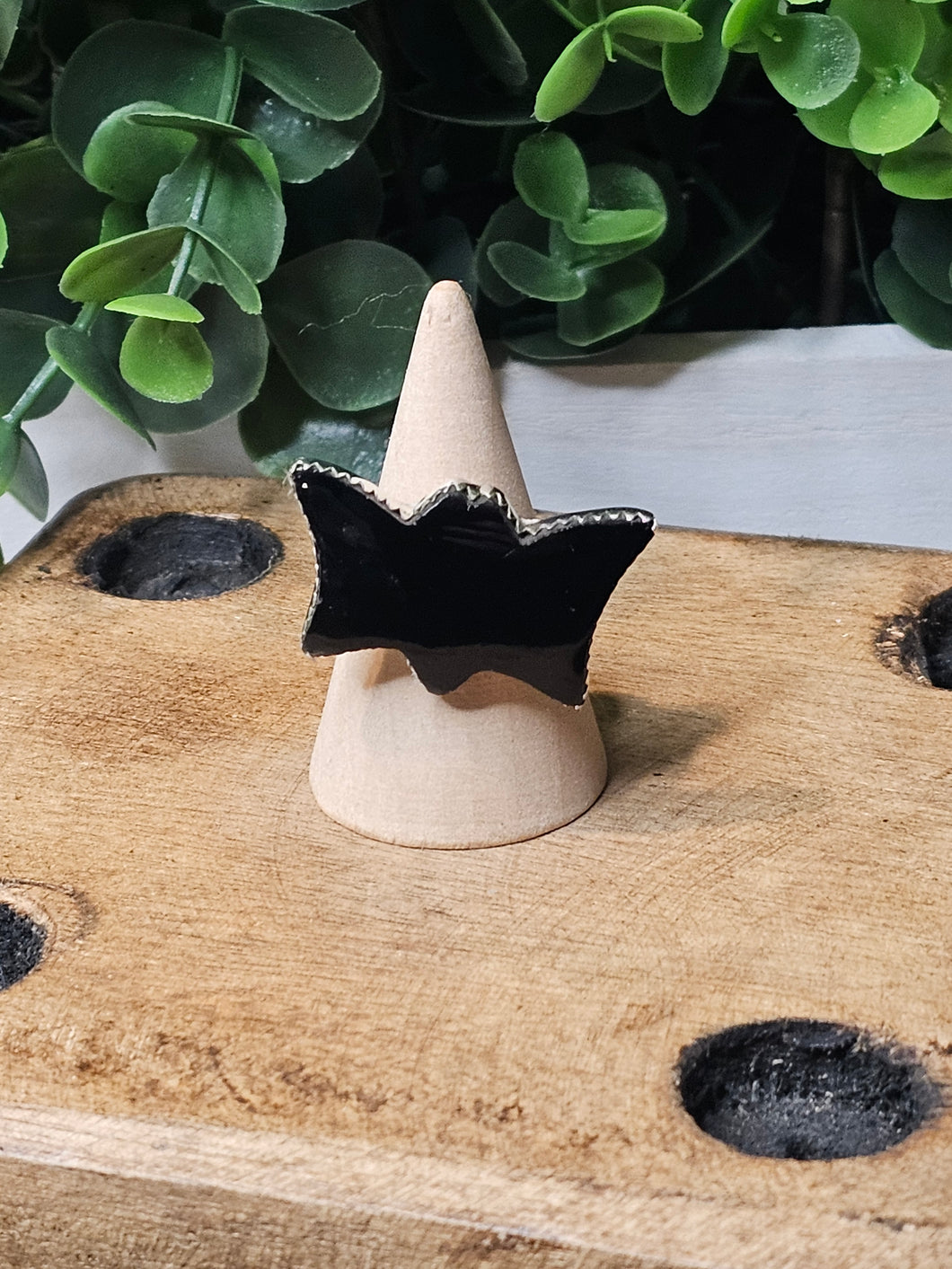 Black Onyx Sterling Silver Adjustable Bat Ring