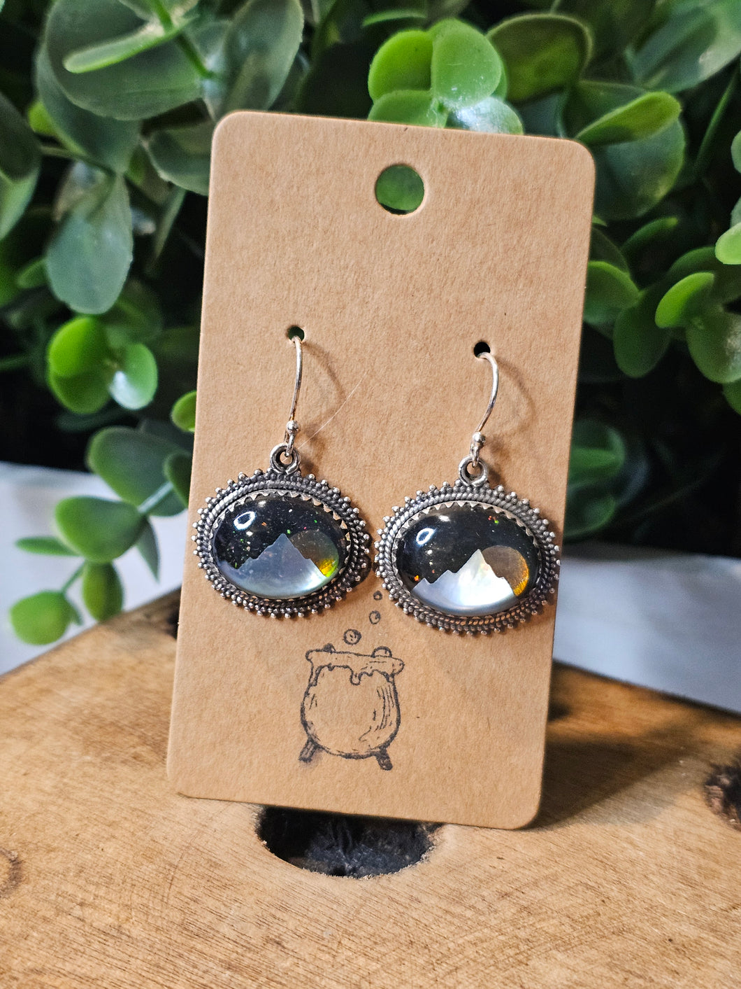 Aurora Borealis & Mother of Pearl Inlay Sterling Silver Earrings