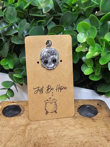 Black Onyx Bat Skully Sterling Silver Distressed Pendant