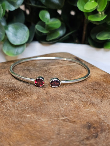 Garnet Sterling Silver Twist Bangle Bracelet