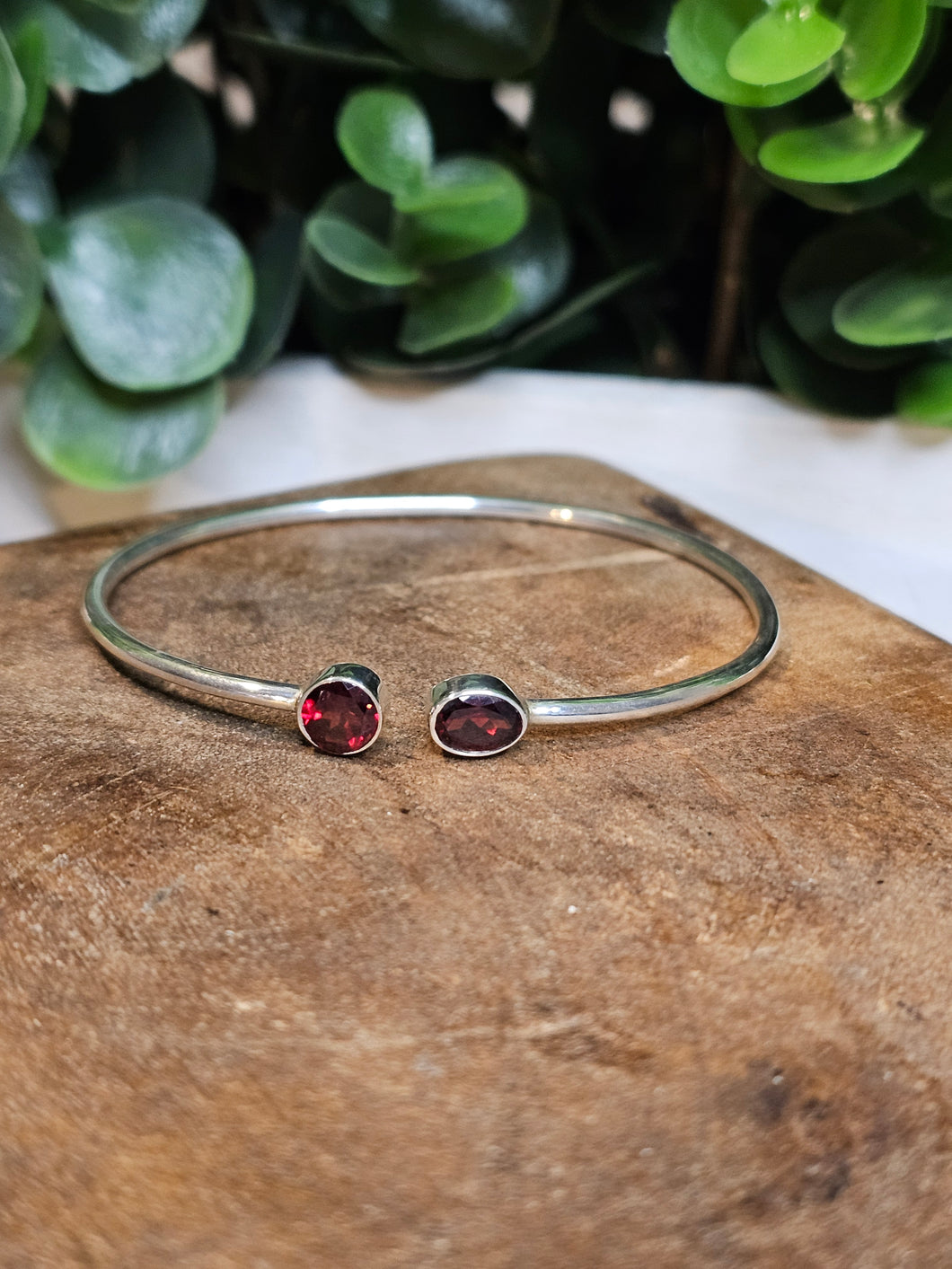 Garnet Sterling Silver Twist Bangle Bracelet