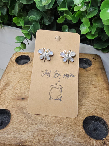 Rainbow Moonstone Butterfly Sterling Silver Studback Earrings