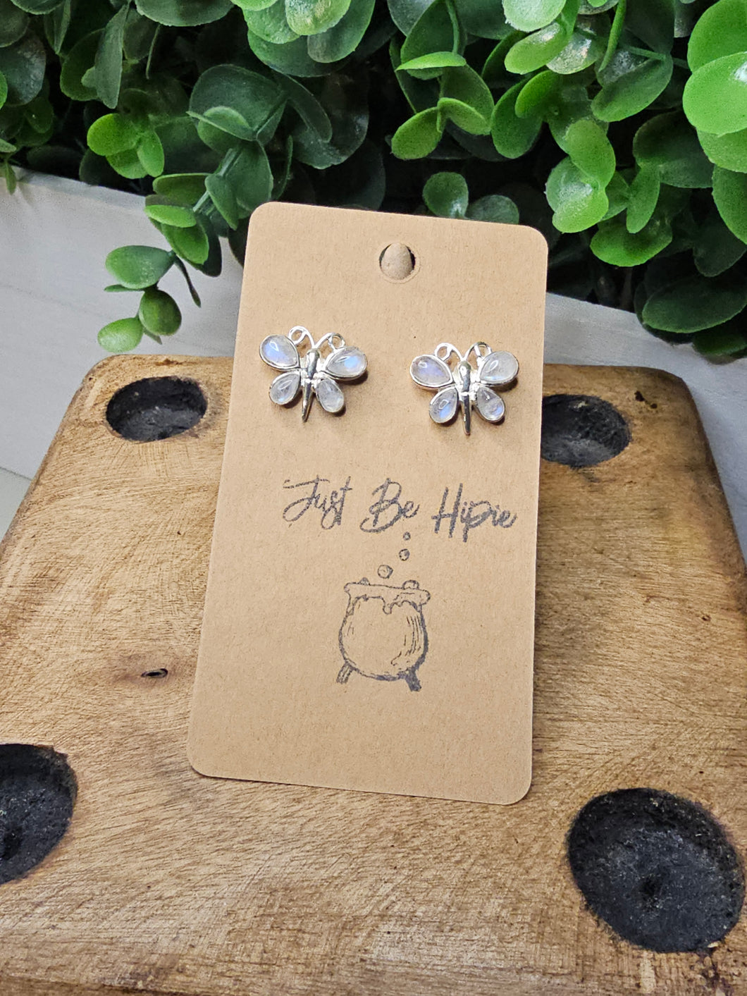 Rainbow Moonstone Butterfly Sterling Silver Studback Earrings