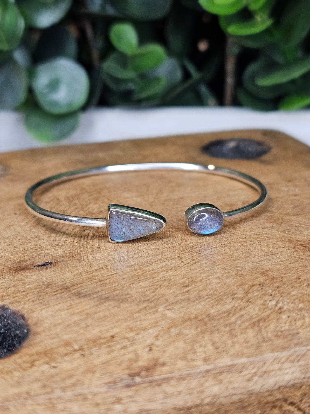 Labradorite Sterling Silver Twist Bangle Bracelet