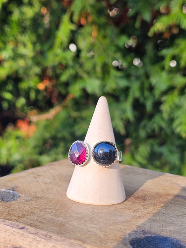 Garnet & Black Onyx Sterling Silver Ring