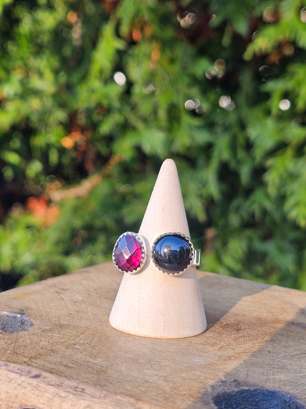 Garnet & Black Onyx Sterling Silver Ring