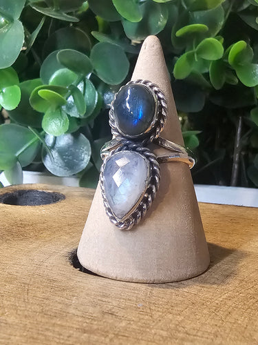 Labradorite & Rainbow Moonstone Sterling Silver Ring