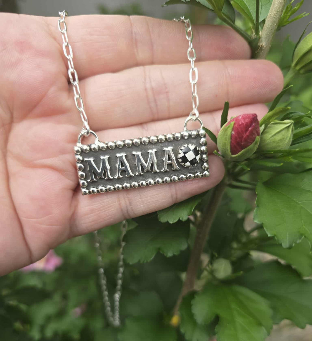 Mama Checkerboard - 18in Paperclip Necklace Sterling Silver