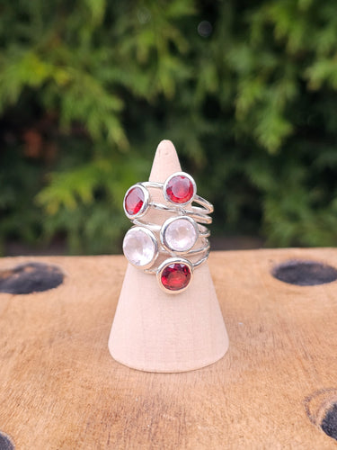 Garnet & Rose Quartz Sterling Silver Ring