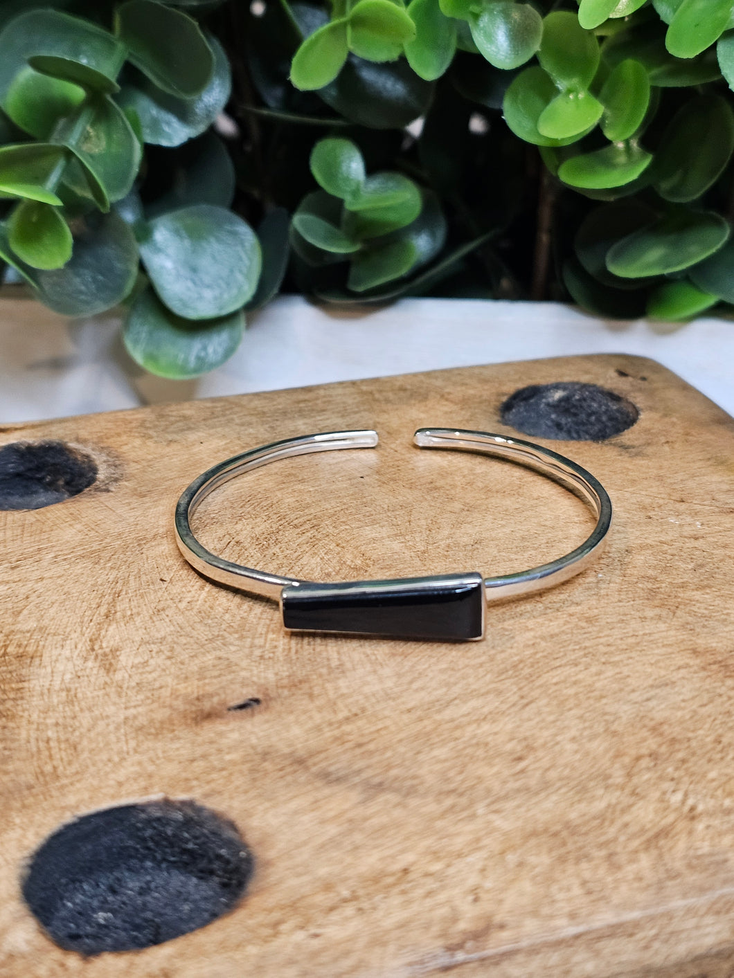 Black Onyx Sterling Silver Twist Bangle Bracelet